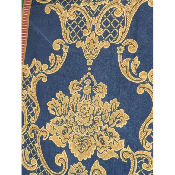 JCPenney Vintage Curtain Panels Set Of 2 Gold Baroque Print On Blue & Green Stri - Picture 2 of 7